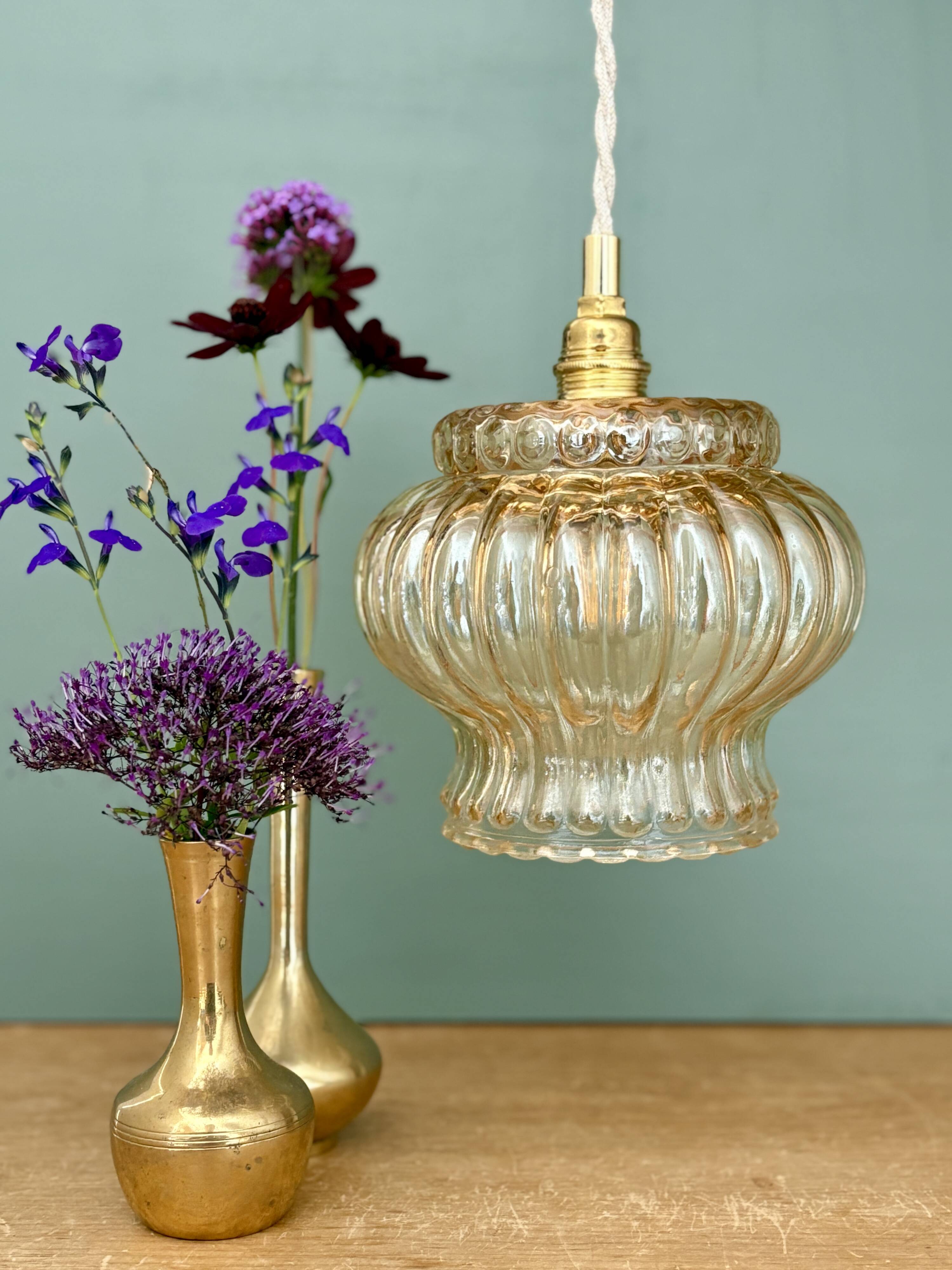 Vintage amber glass globe pendant light