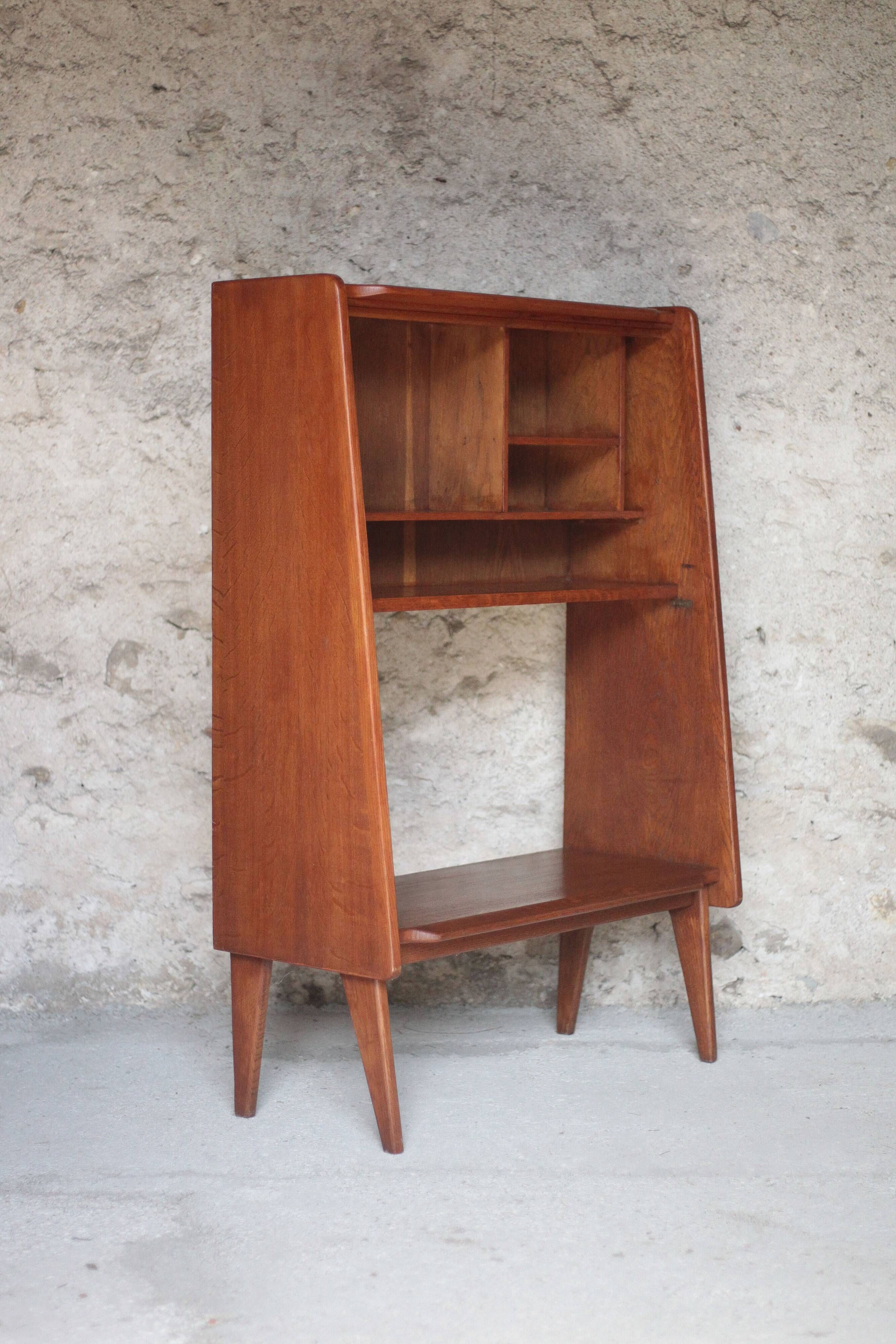 Vintage wooden furniture, Roger Landault shelf for ABC, 1950s.