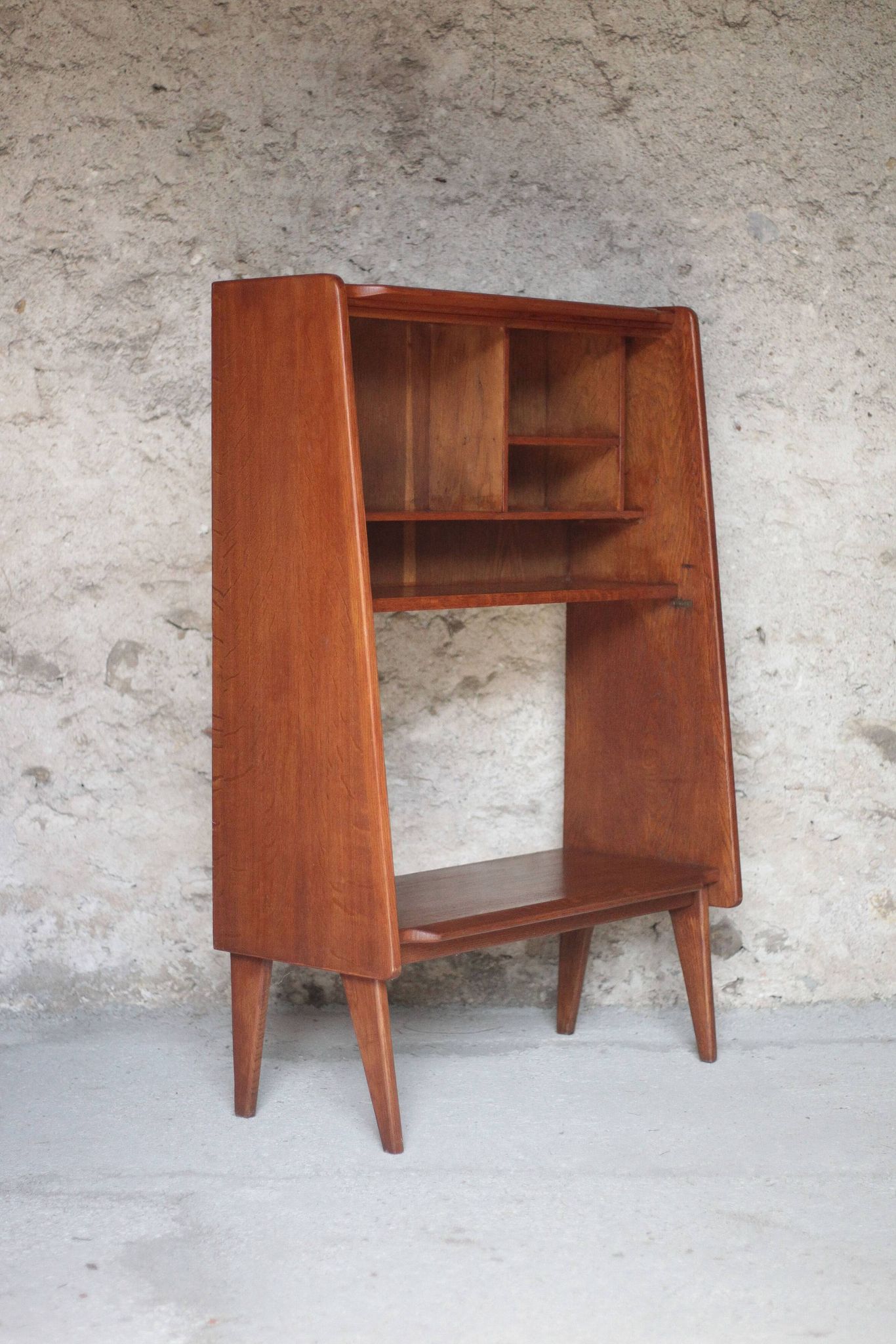 Vintage wooden furniture, Roger Landault shelf for ABC, 1950s.
