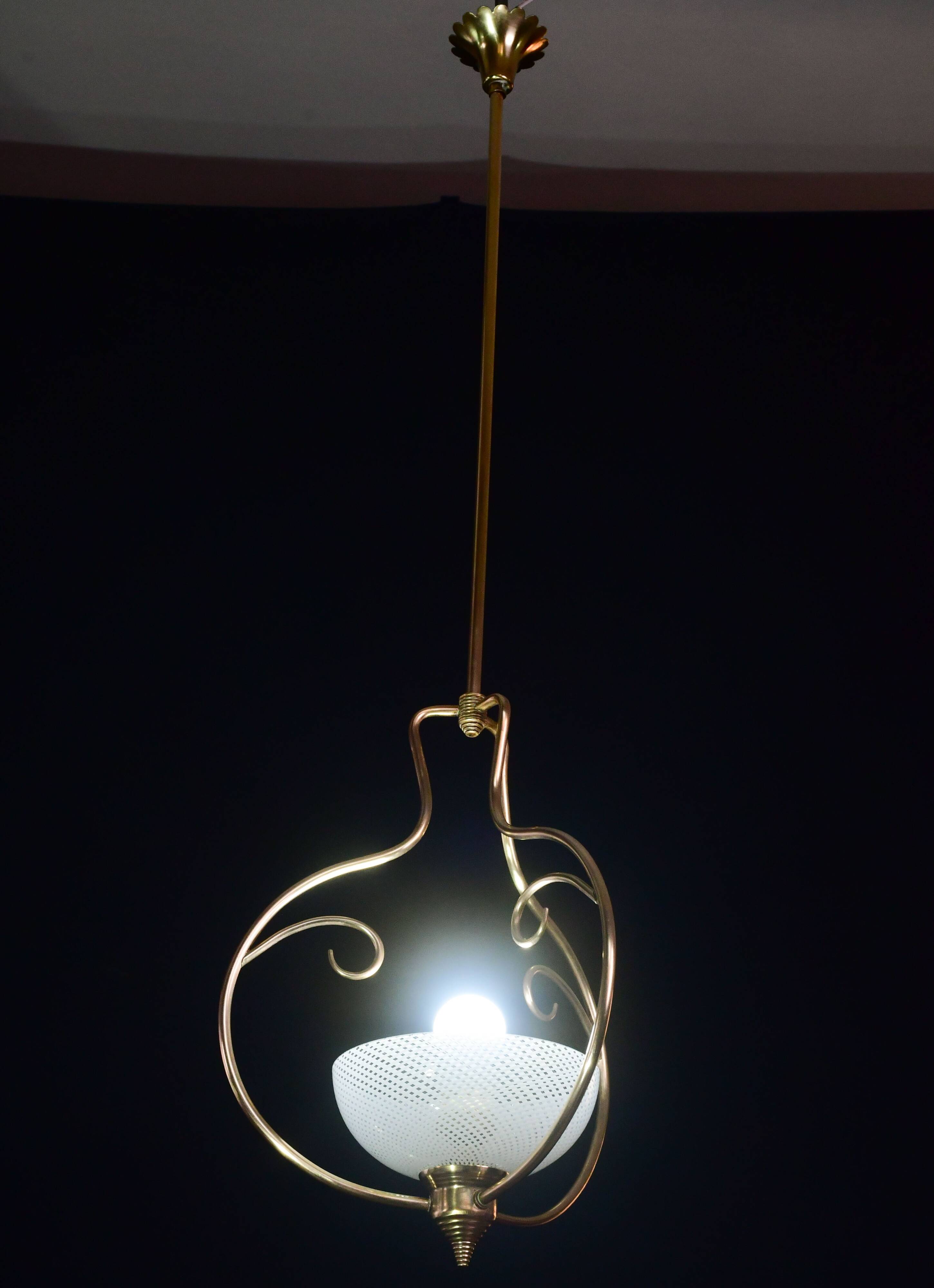 Rare et élégante suspension en verre de Murano Venini Reticello, années 1950