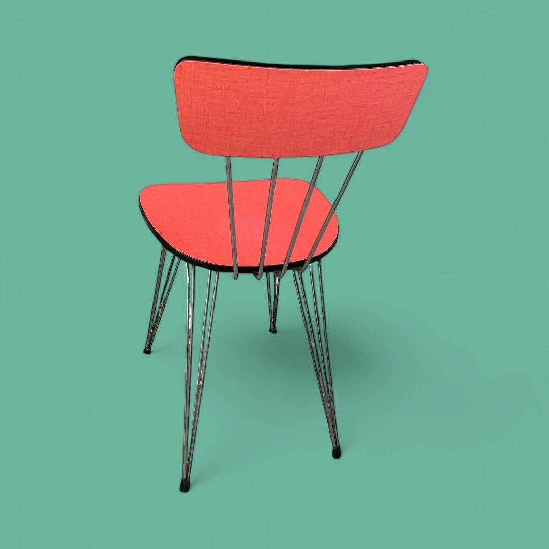 4 red Formica chairs with Eiffel legs, 1950s