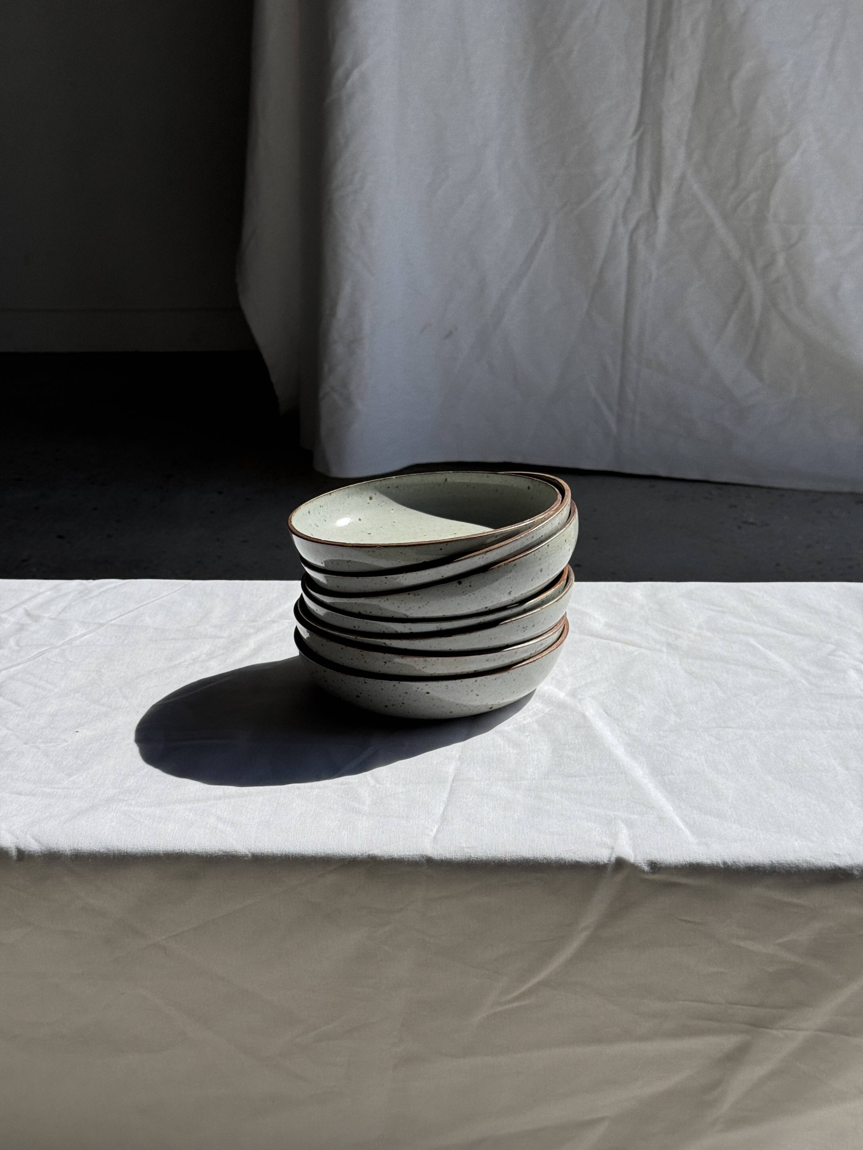 Set of 7 handmade grey glazed ceramic deep plates D18.5 H5.