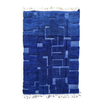 Majorelle Grid – Tapis marocain en laine – Bleu profond, design géométrique
