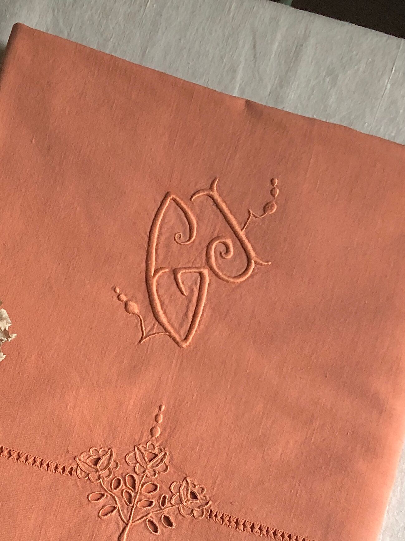 Old linen and cotton sheet terracotta