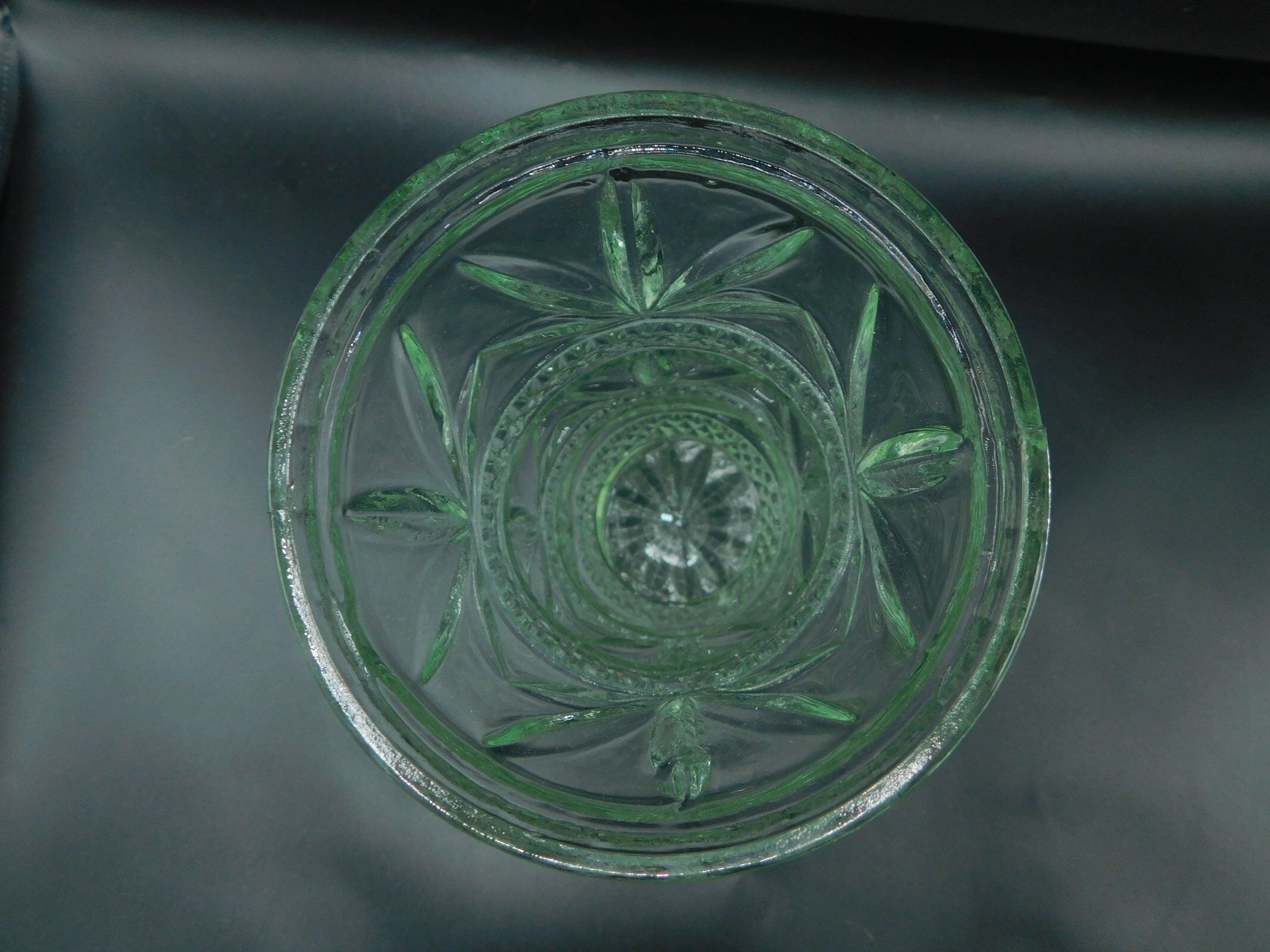 Green pressed-moulded crystal vase