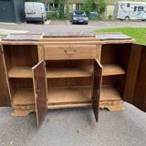 Renovated vintage art deco Parisian sideboard in solid wood and pink marble 160cm