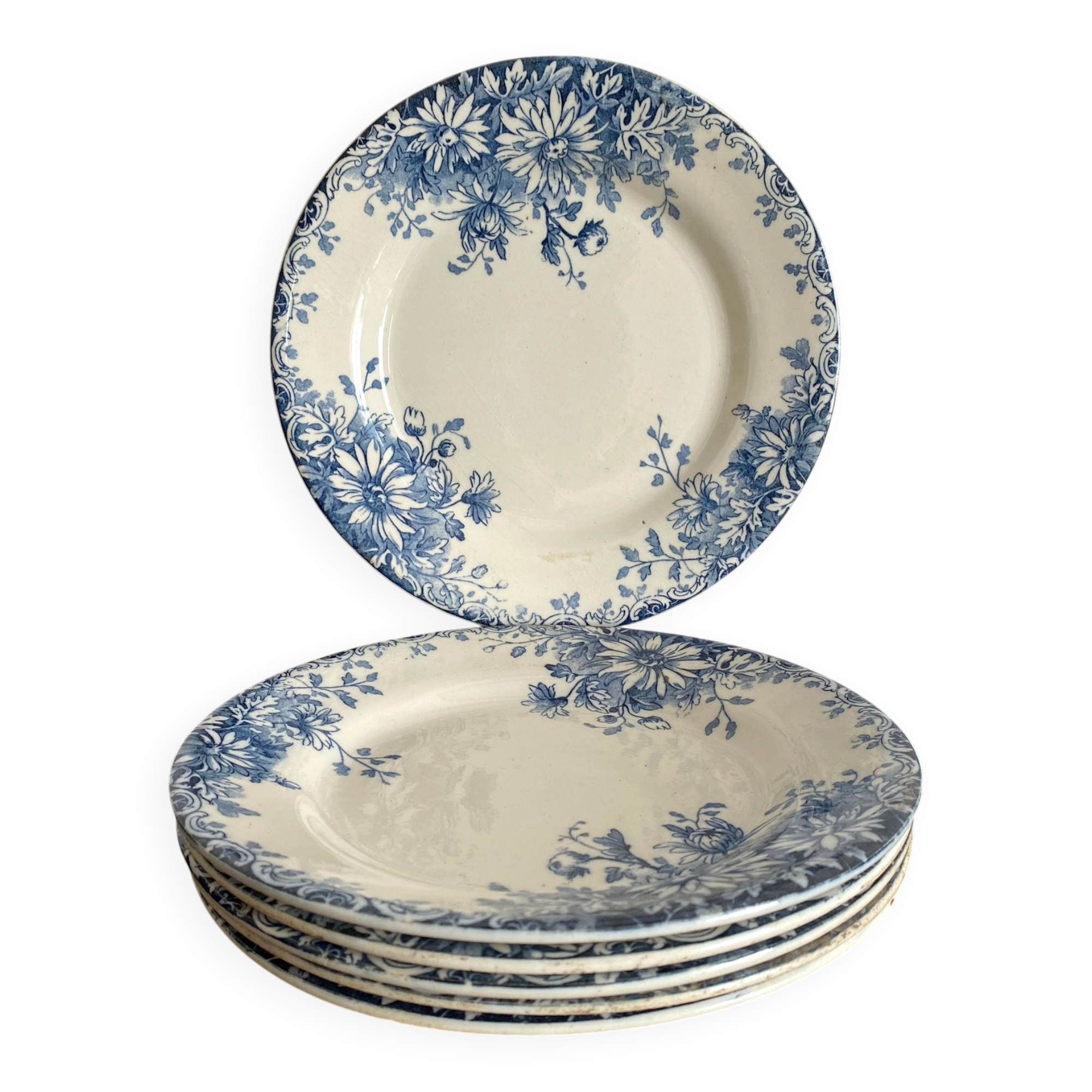 6 assiettes plates en terre de fer Gien "fleur d'automne"