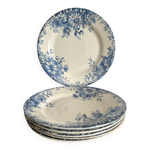 6 assiettes plates en terre de fer Gien ''fleur d'automne