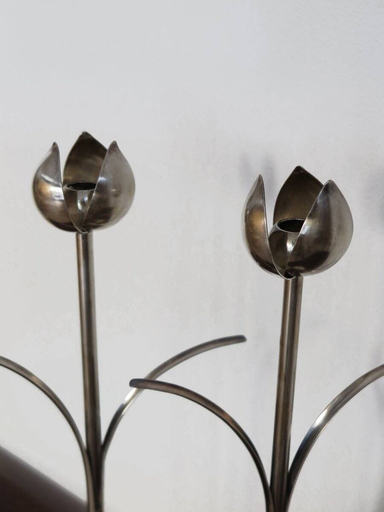 Italian Candleholders in Silver Metal from Mesa, 1970s, Set of 2