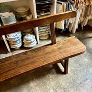Aranjou dark wood dining table and 2 benches from the 70s/80s ☐ 200 x 89 cm