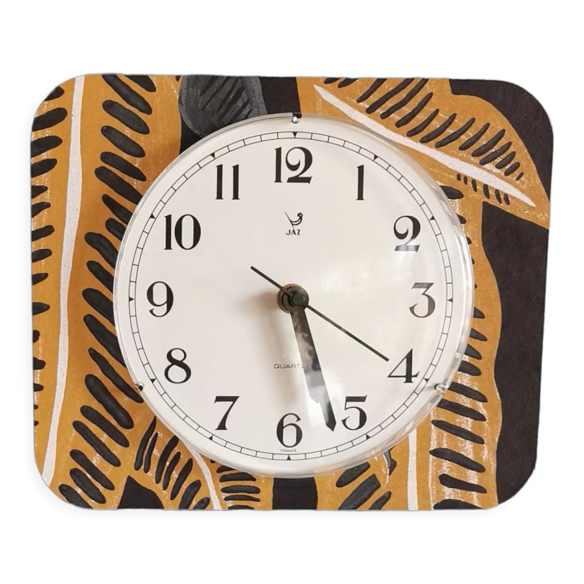 Silent rectangular vintage wall pendulum clock "Jaz ochre gray"