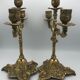 Pair of old candlesticks in bronze 3 lights rocaille style 28,5 cm
