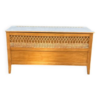 wooden and rattan chest
