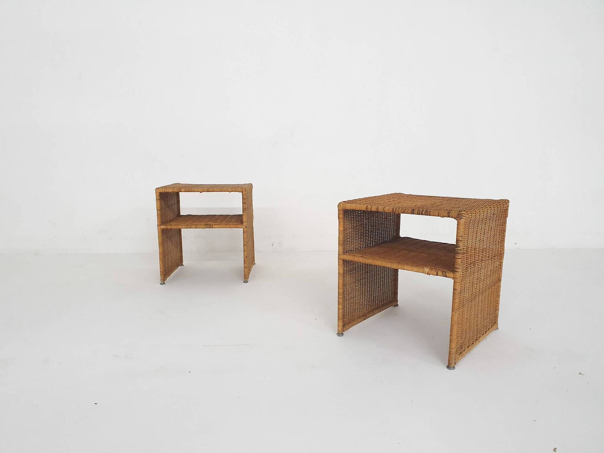 Set of two wicker bed side tables, France 1960's