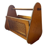 Porte-revues en bois et rotin, années 50-60