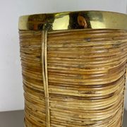 Mid-century rattan and brass bauhaus waste paper bin, france, 1960s