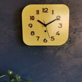 Vintage clock formica rectangular silent wall clock "Sun yellow"