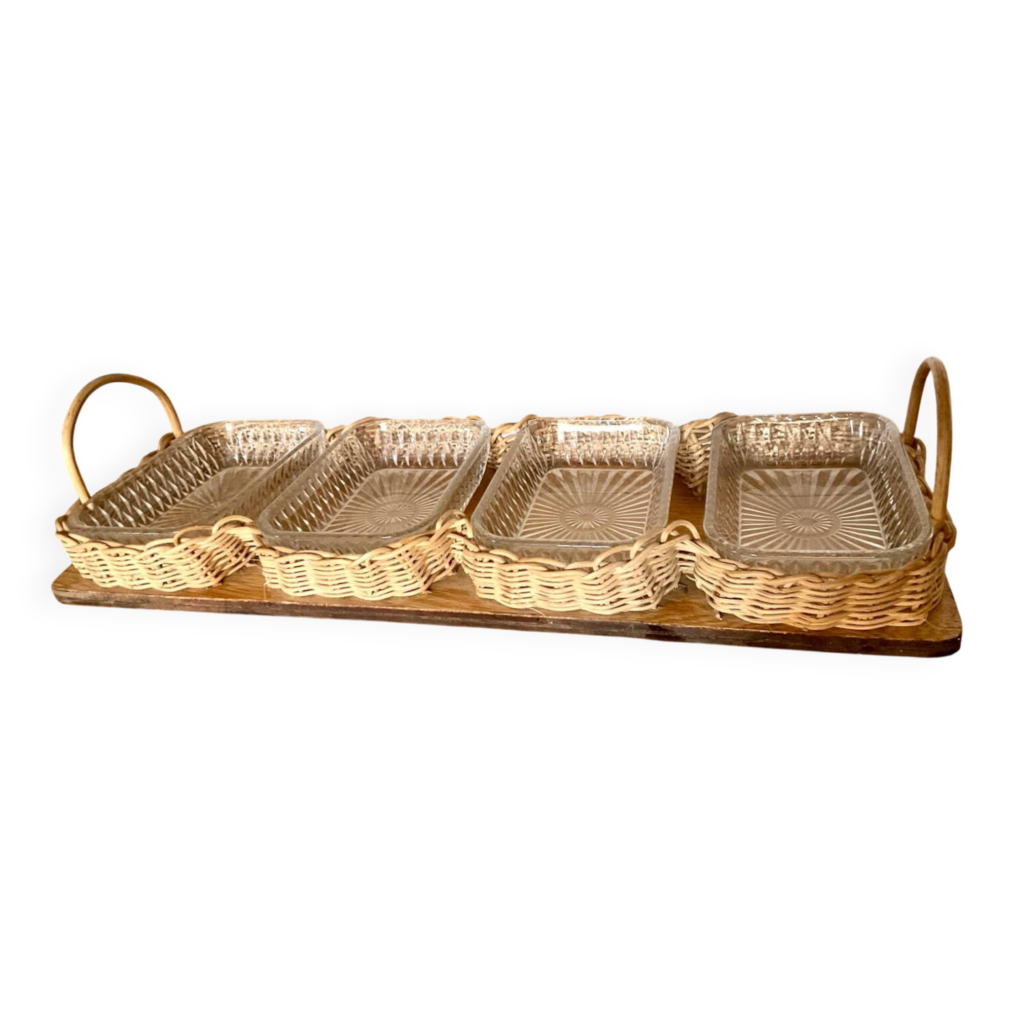 Vintage wicker and wood serving tray