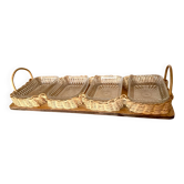 Vintage wicker and wood serving tray