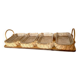 Vintage wicker and wood serving tray