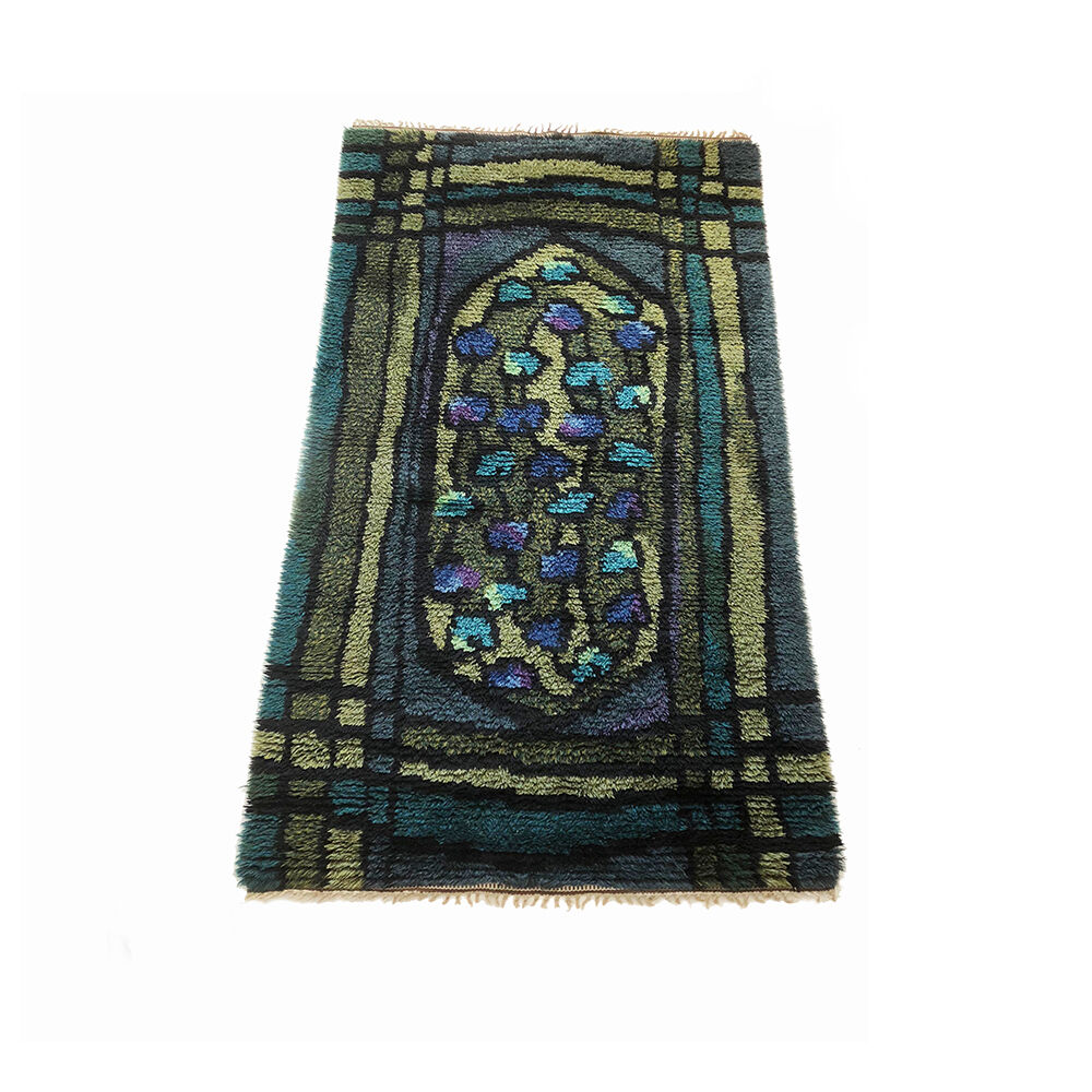 Original Abstract Scandinavian High Pile Abstract Rya Rug Carpet, Sweden, 1960s 115x195cm