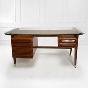 Wood and Brass Desk attributed to Vittorio Dassi, Italy, 1950s