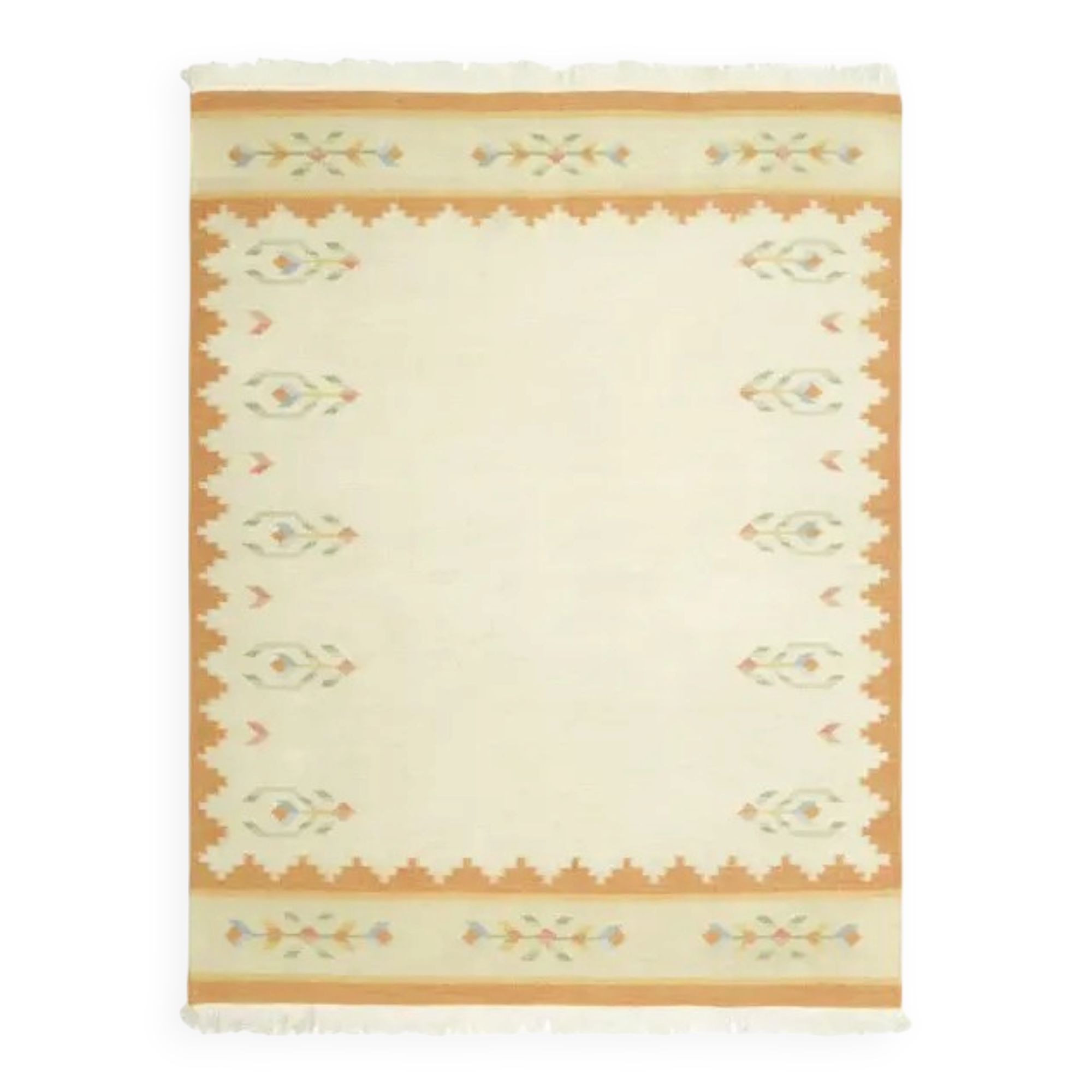 1970s Vintage Turkish Oushak Handmade Wool Cotton Cream Area Rug 171x222