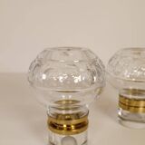 Pair of solid clear crystal candlesticks in modern Scandinavian style Orrefors Sweden