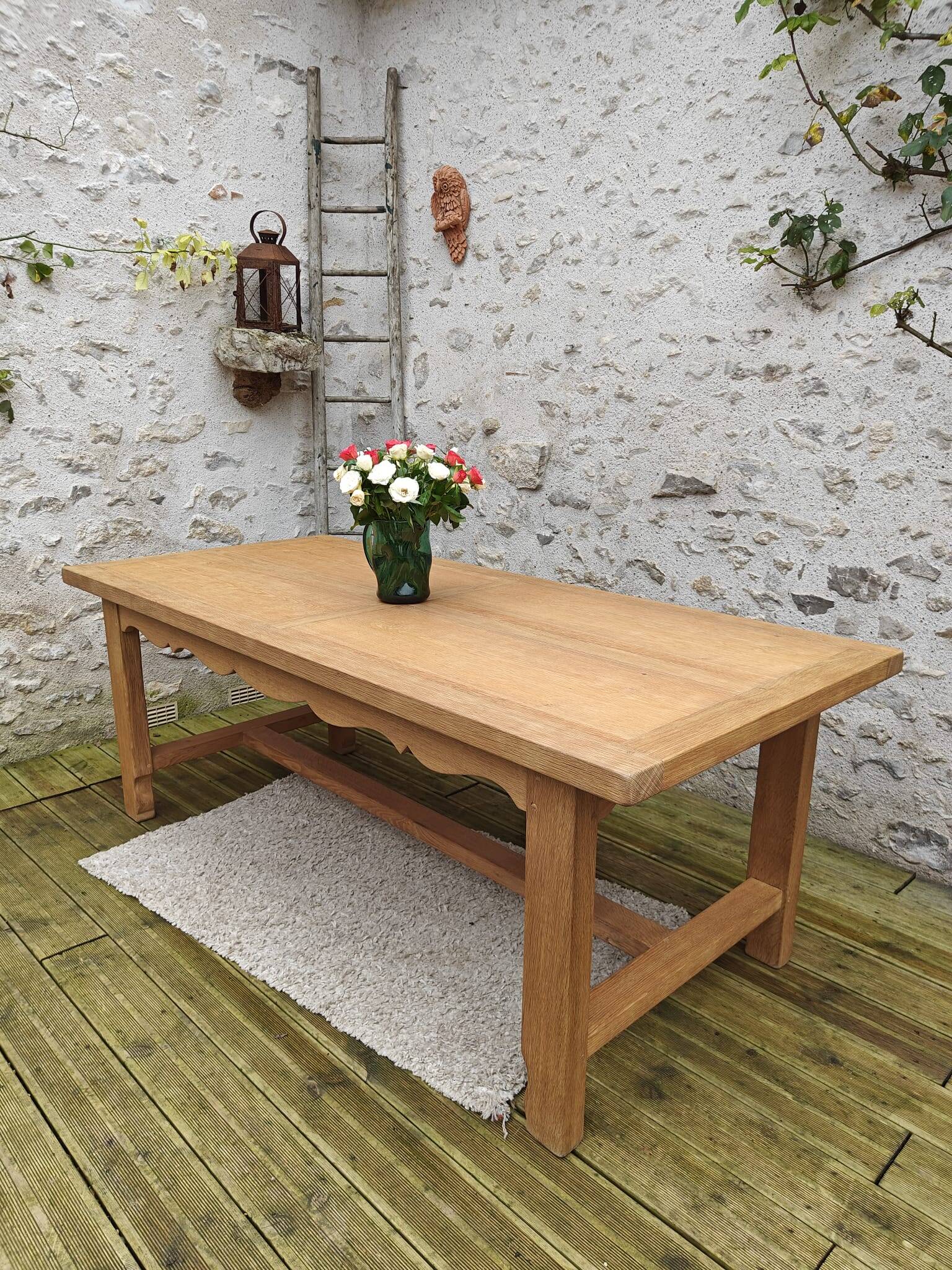 Oak farmhouse table stamped R Trotel