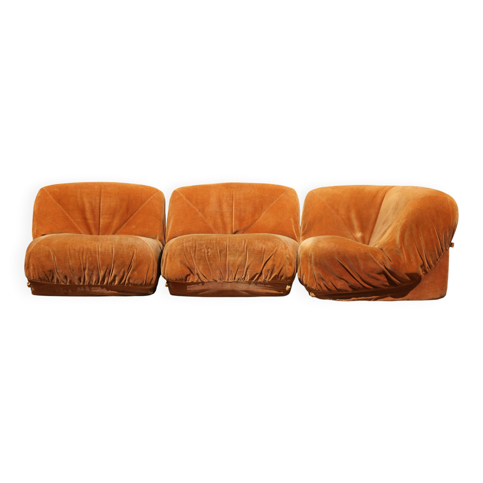 Canapé modulable Airborne "Patate", velours , années 70