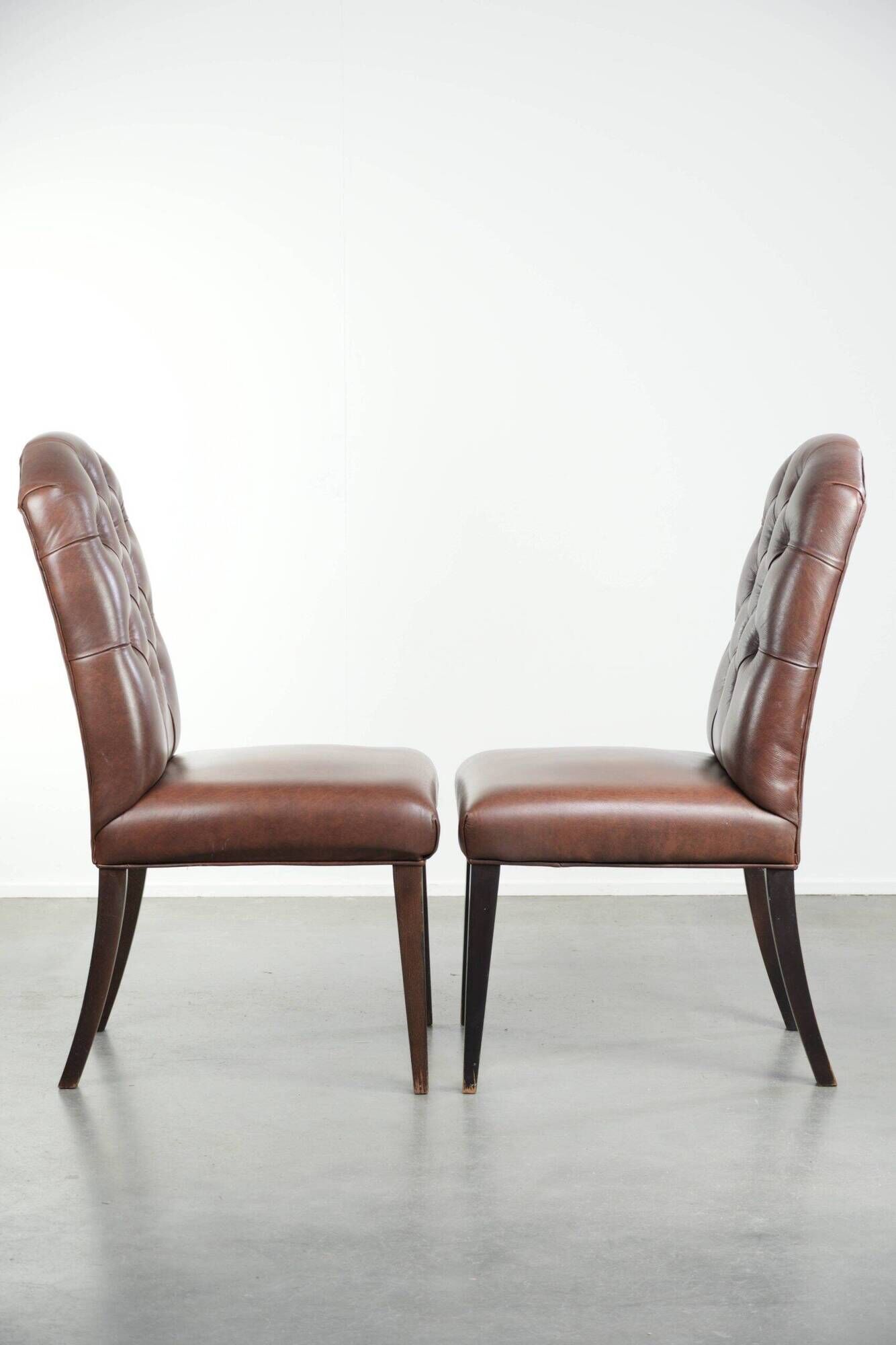 Set of 4 vintage cowhide leather chesterfield dining chairs