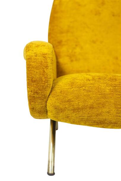Marco Zanuso for Artflex. Yellow and gilded brass armchairs. 1950s.
