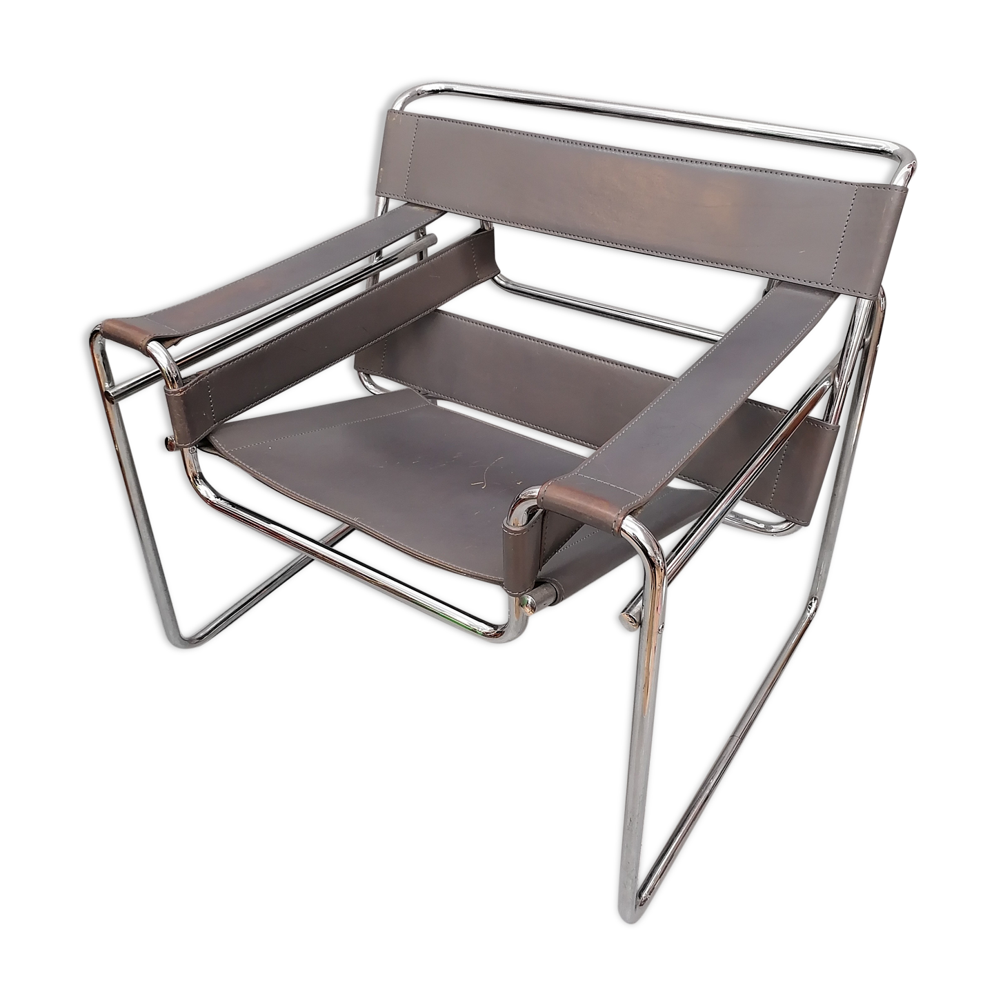 Marcel Breuer Wassily  grey leather B3 Chairs 1980s Italy