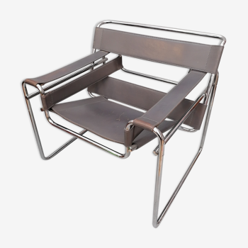 Marcel Breuer Wassily  grey leather B3 Chairs 1980s Italy