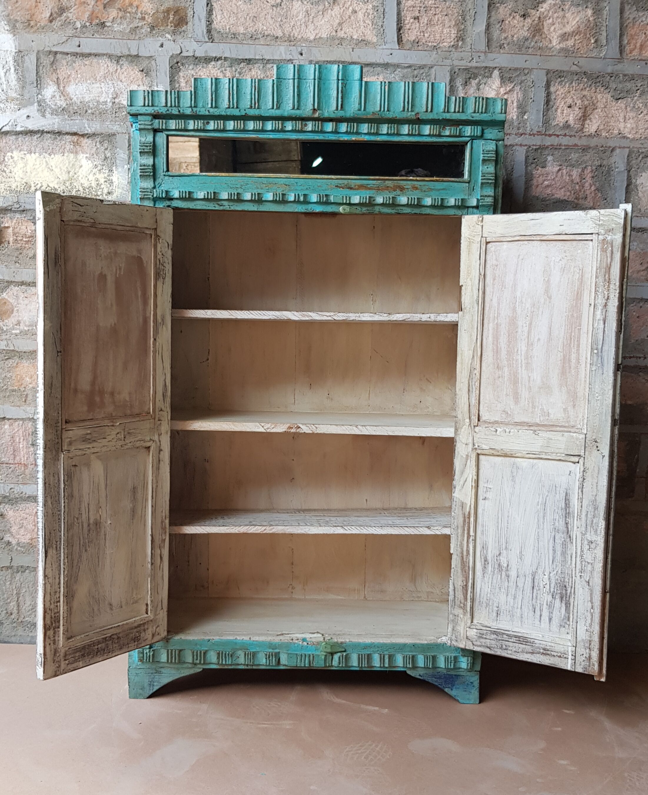 Burmese teak cabinet with original blue patina