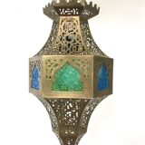 Moroccan brass suspension and coloured glass