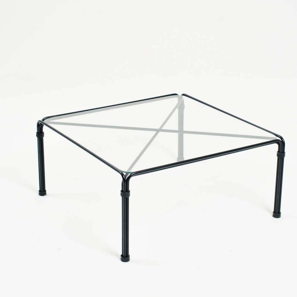 Black modernist design lounge set by Jan van Opzeeland in leather and steel bar, Netherlands, 1980s