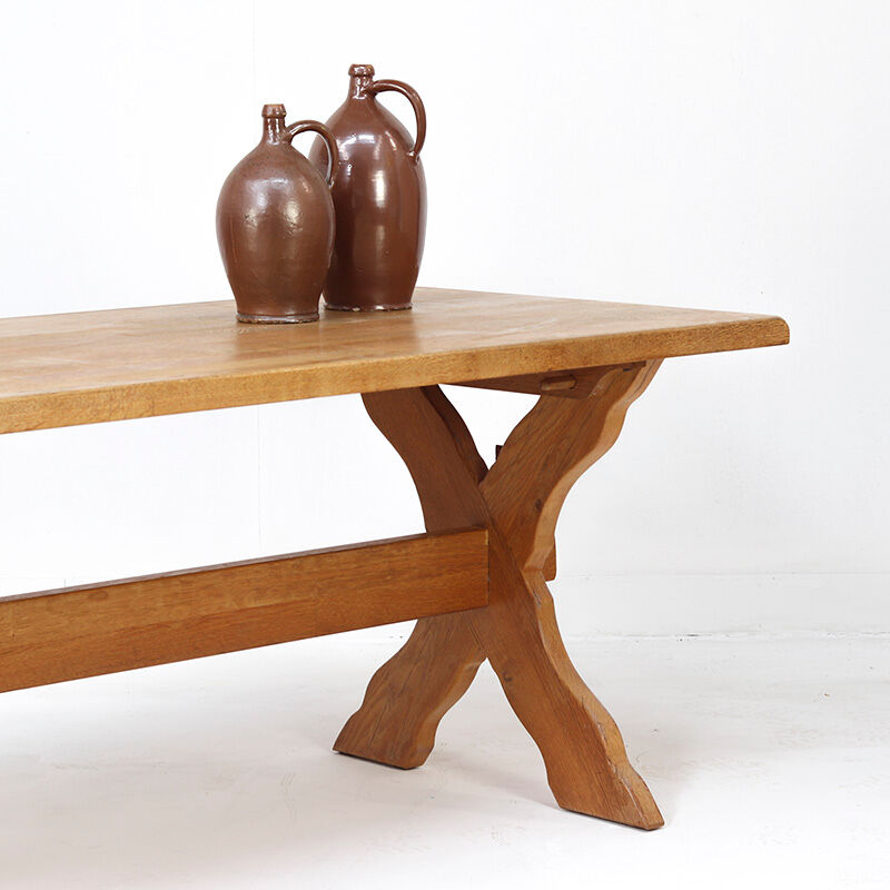 Large Oak Vintage Mid Century Brutalist dining table