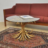 Hollywood Regency Coffee Table with Golden Wheat Frame, 1970s