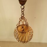 Vintage pendant lamp in rattan and paper 60s