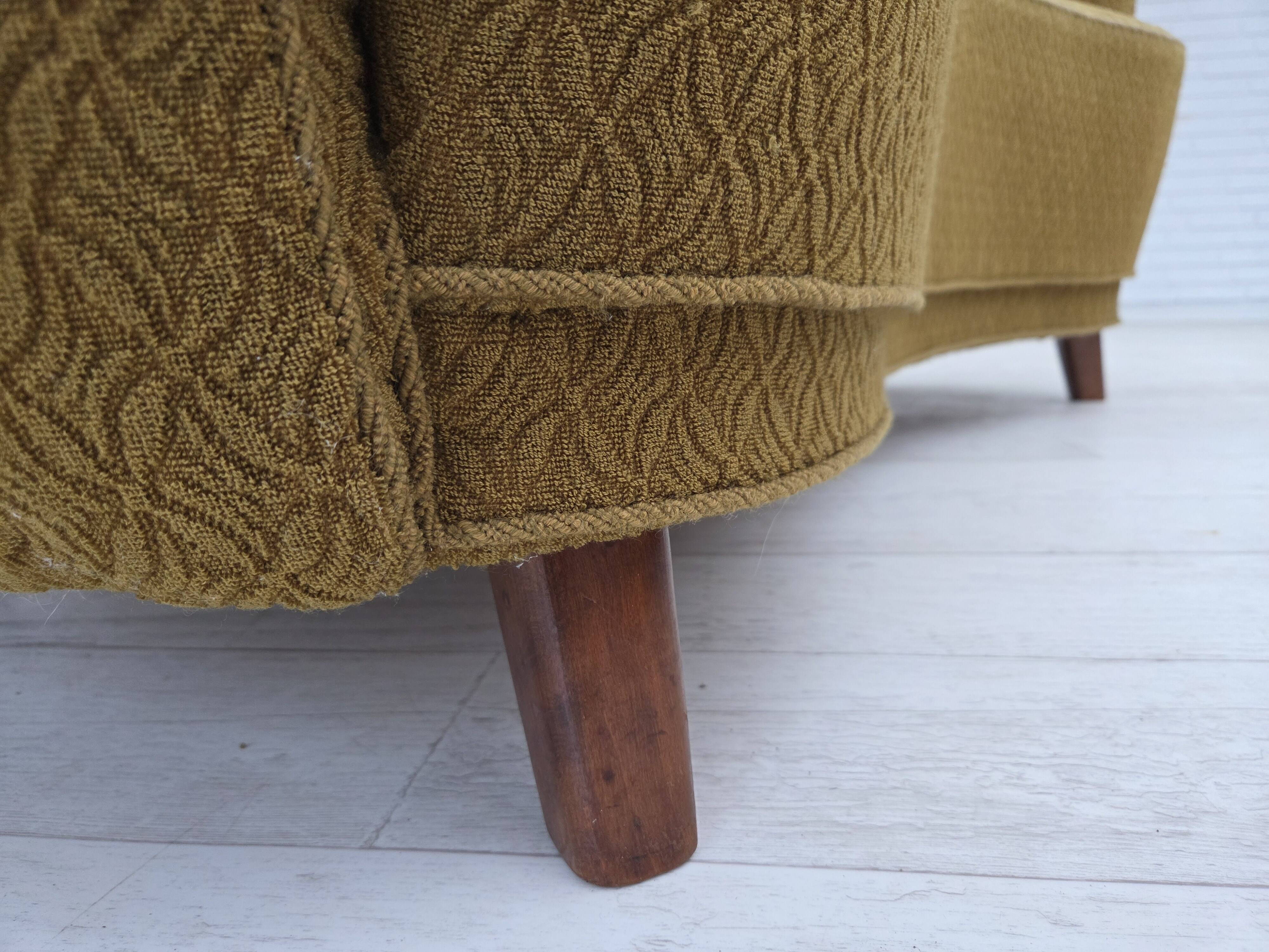 1960s, Danish 2-seater "Banan" sofa, green furniture wool, ash wood.