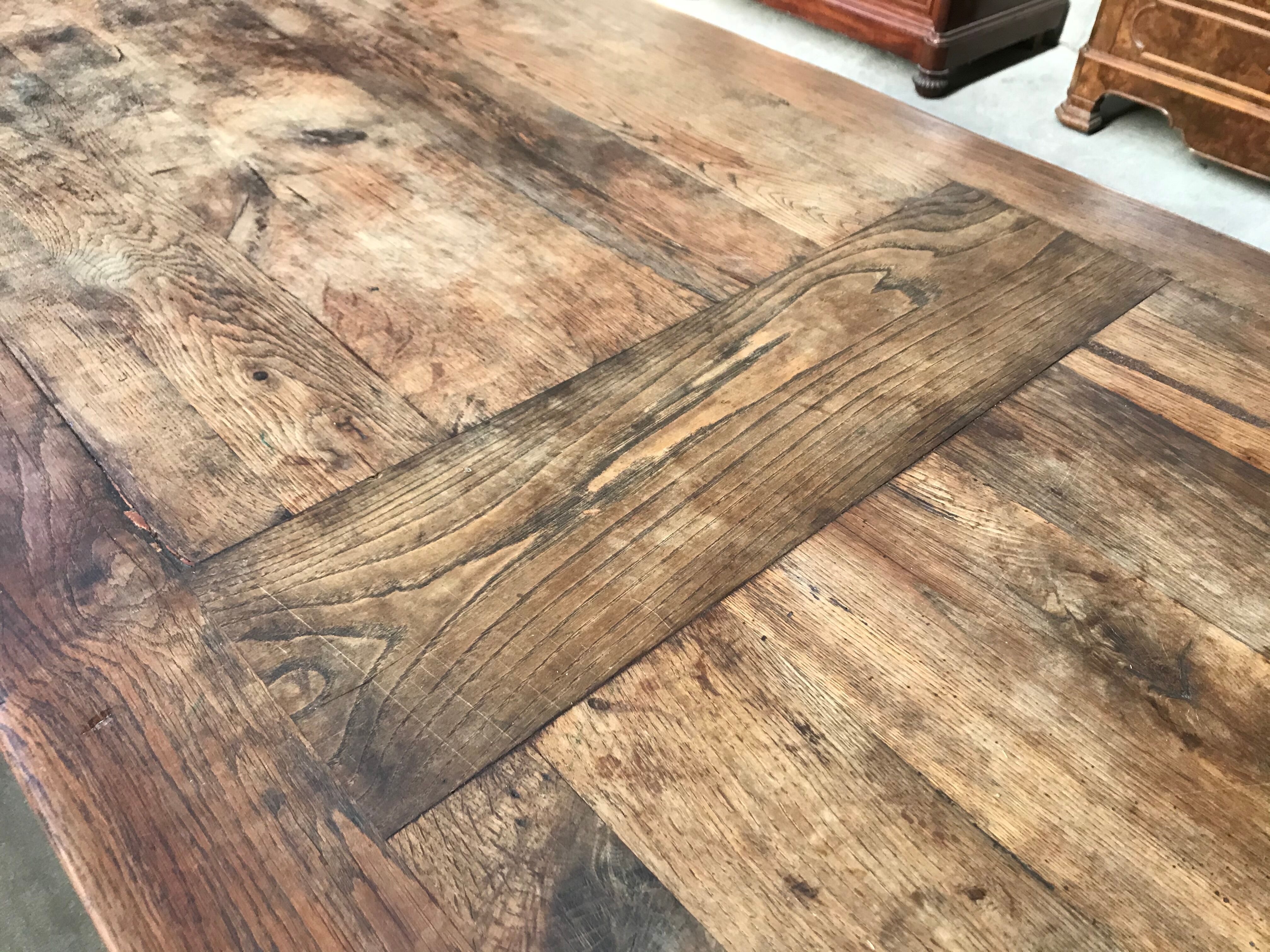 Farm table and two oak benches 19th