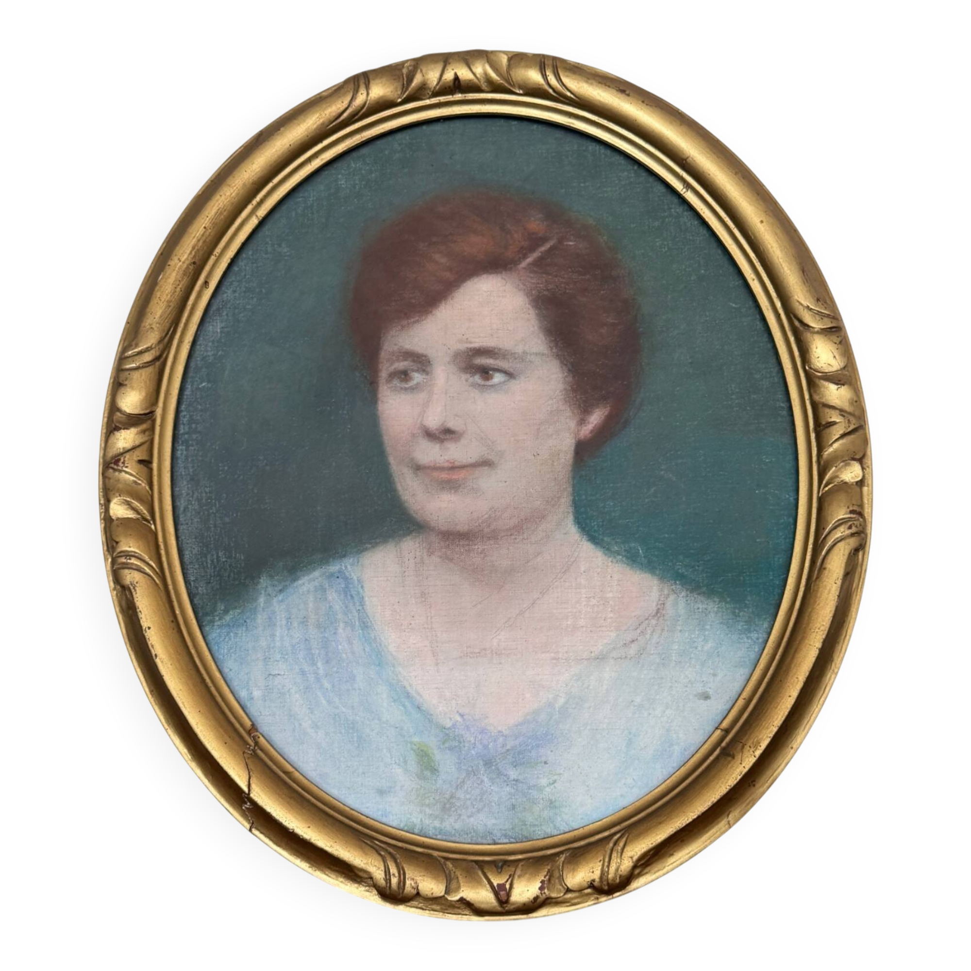 Pastel portrait of a woman, 1920, in a gilded frame
