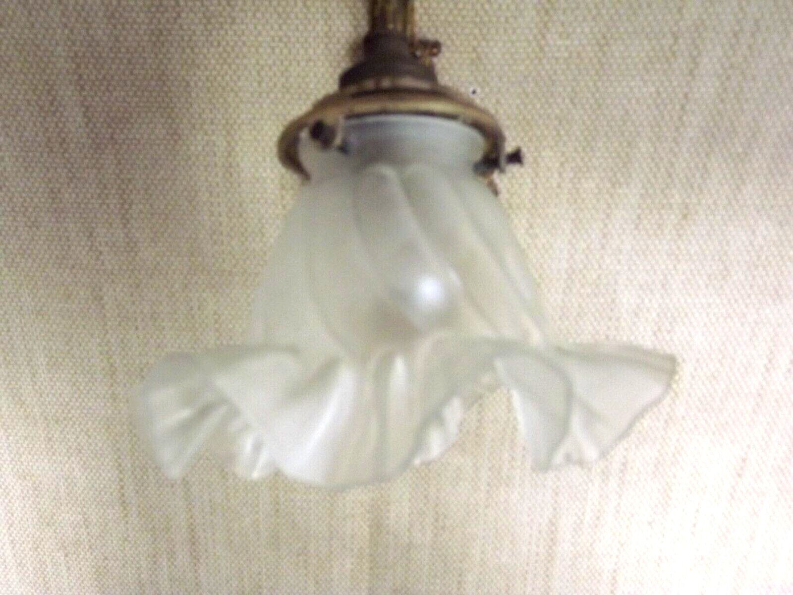 French art nouveau bronze wall light white frilled patterned glass shade 4213