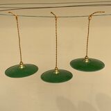 Trio suspension sheet enamelled vintage green and white gold threads brass socket