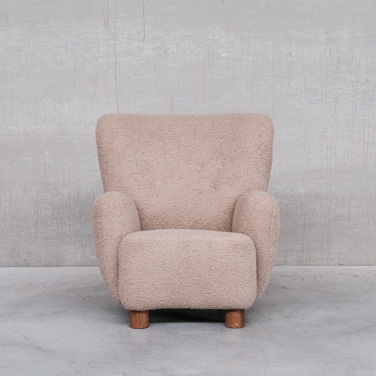 Danish mid-century wingback upholstered boucle armchair