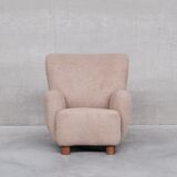 Danish mid-century wingback upholstered boucle armchair