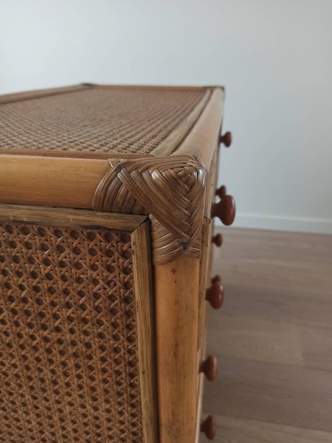Bamboo and rattan chest of drawers, 70's