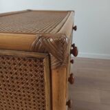 Bamboo and rattan chest of drawers, 70's