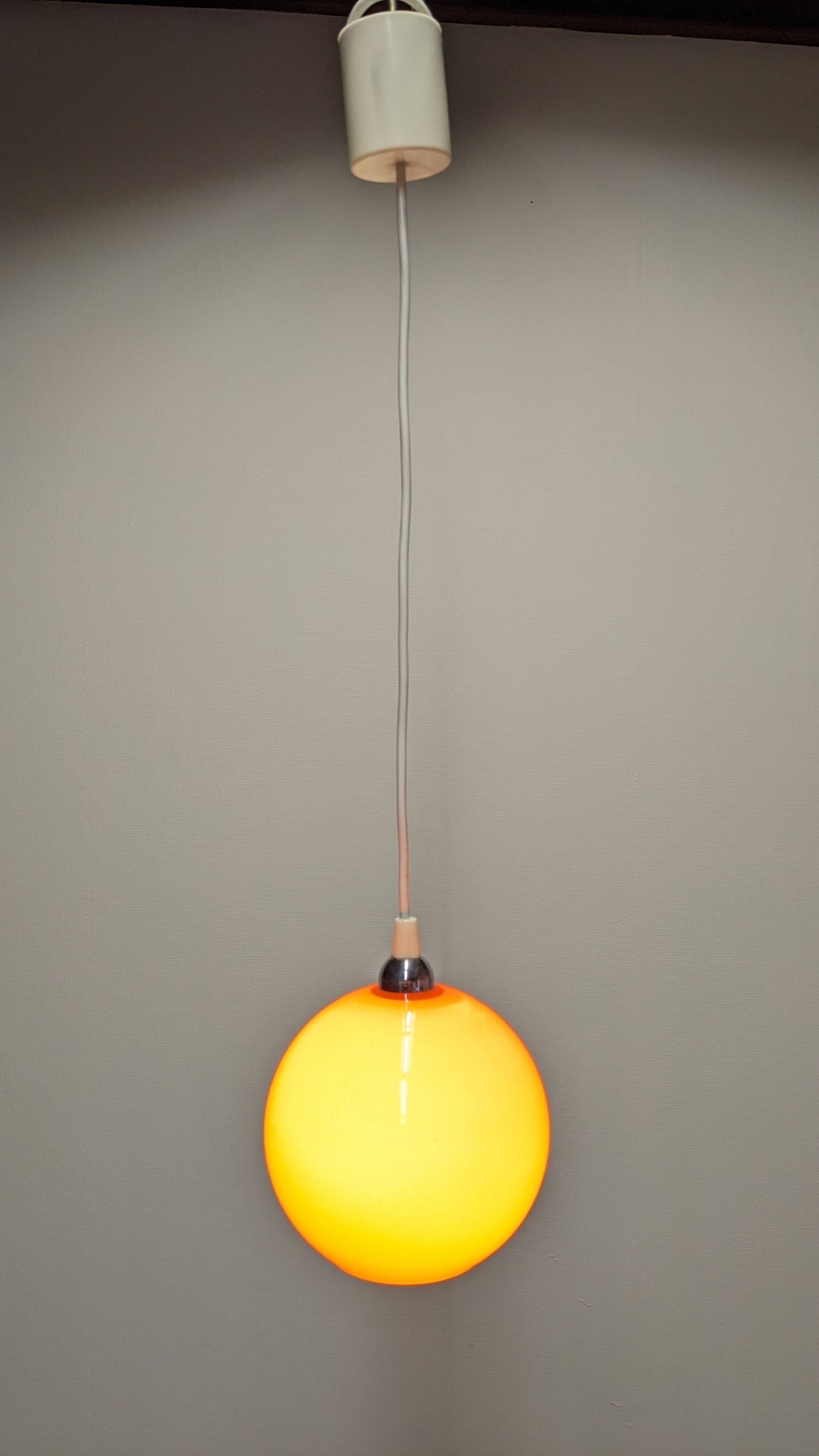 Orange opaline ball pendant light, 1960s-70s